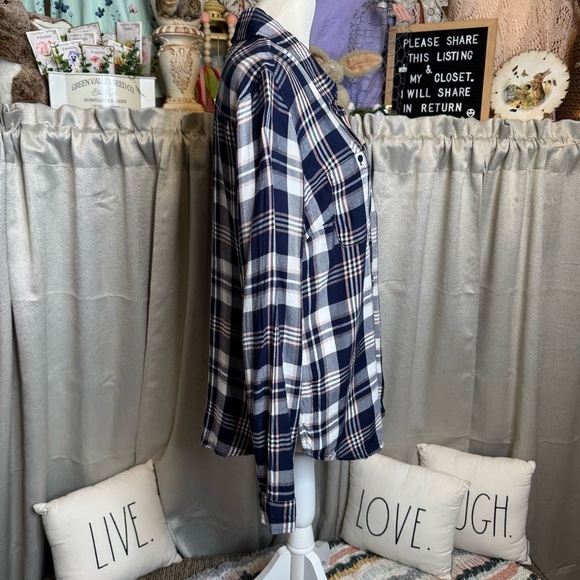 Como Vintage Navy and White Plaid Button Down Shirt Size Medium - Picture 7 of 10